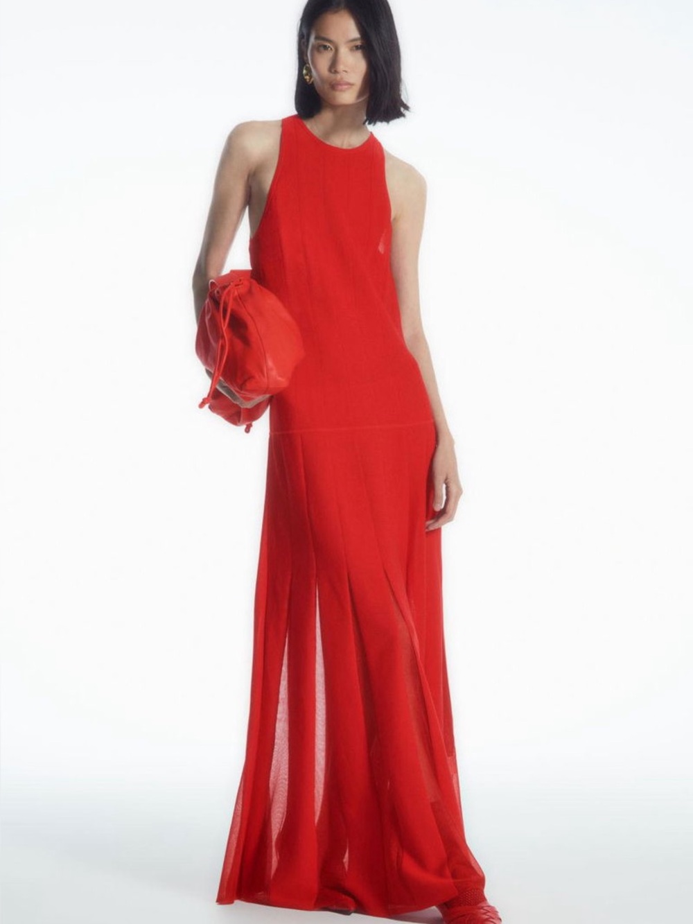 NWT COS Red Pleated Racer-Neck Maxi Dress